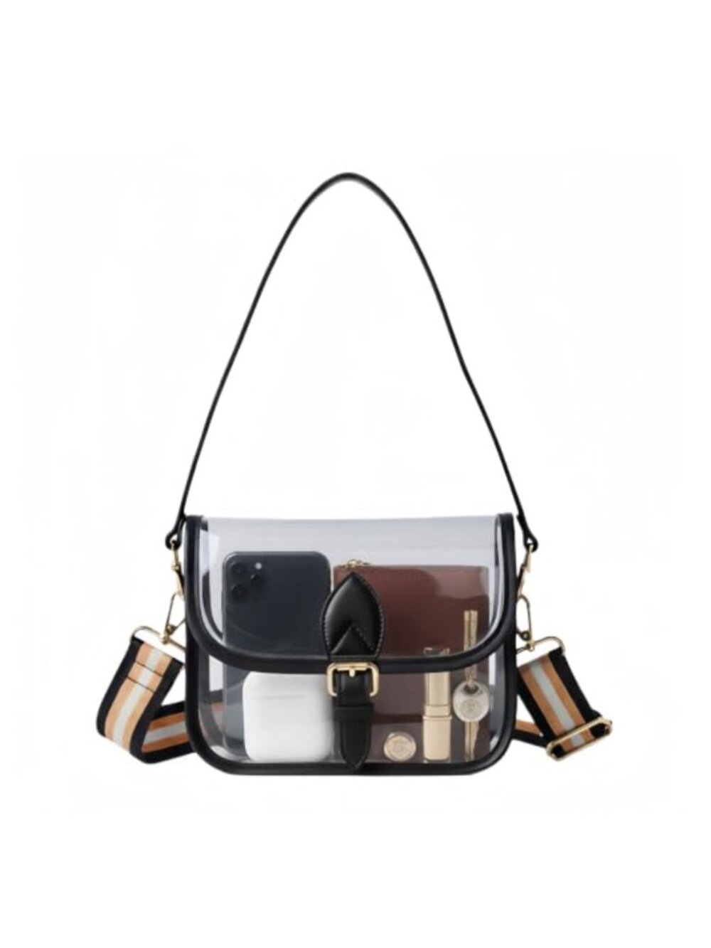 Clear Stadium Approved Crossbody Bag with Gold Details and 2 Straps